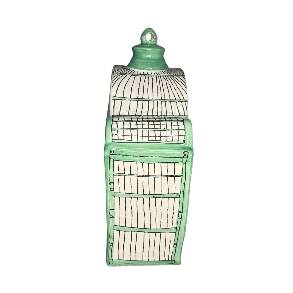 Molly Hatch Trompe-l'Oeil Ceramic Birdhouse Bird Cage Large Birdcage Signed RARE - Picture 2 of 9